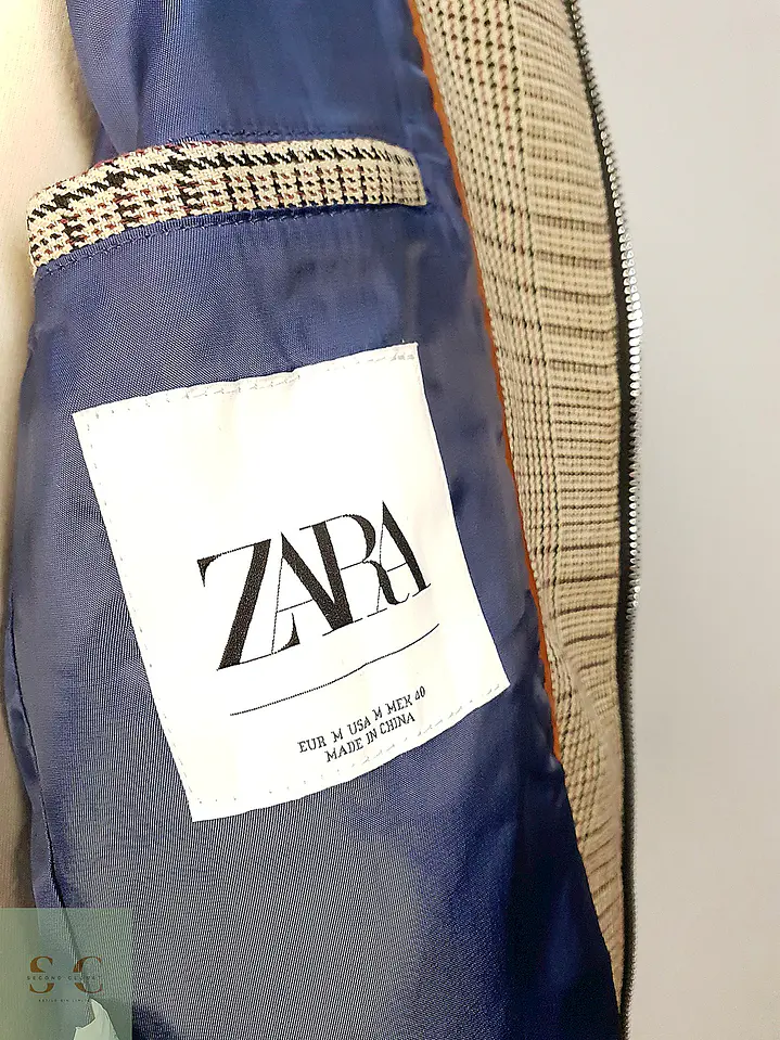 Chaqueta Corta Blouson en Cuadrillé Beige Zara Talla M 11