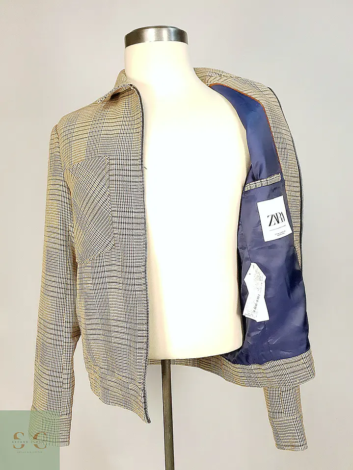 Chaqueta Corta Blouson en Cuadrillé Beige Zara Talla M 12