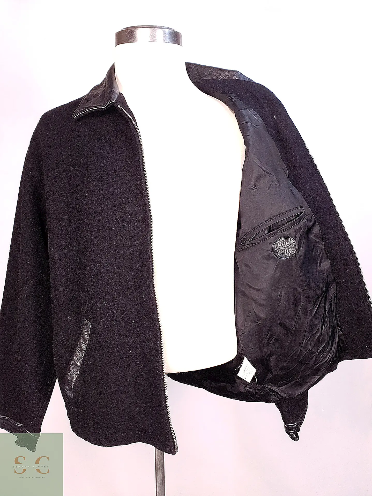Chaqueta Varsity de Paño de Lana y Cuero Roots Talla L/XL 12