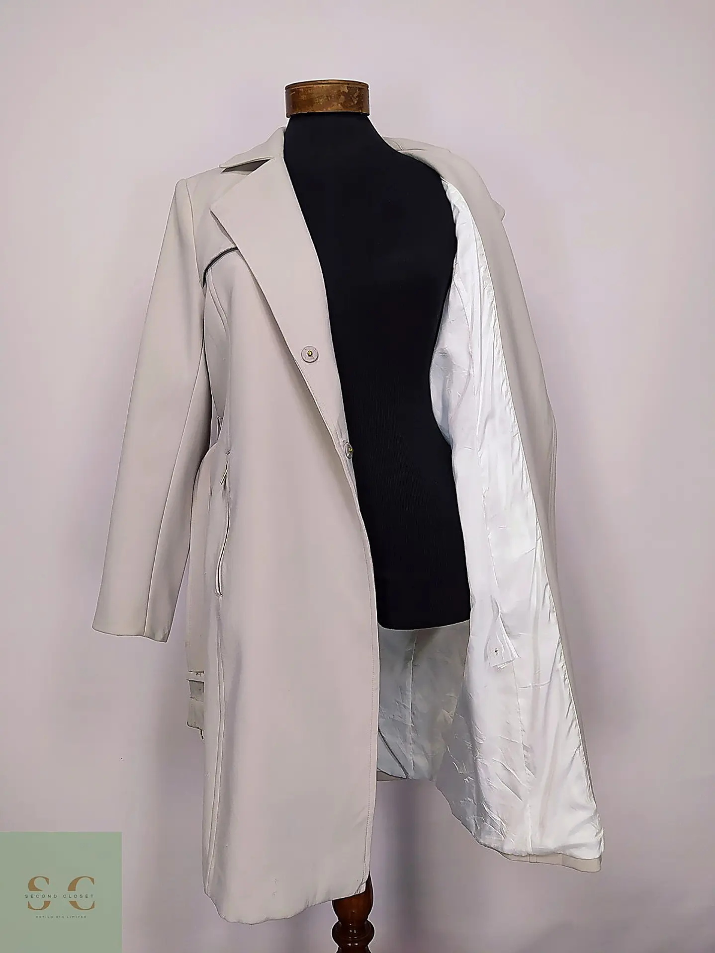 Trench Clásico Cruzado Blanco Perla H&M Talla S/SM 3