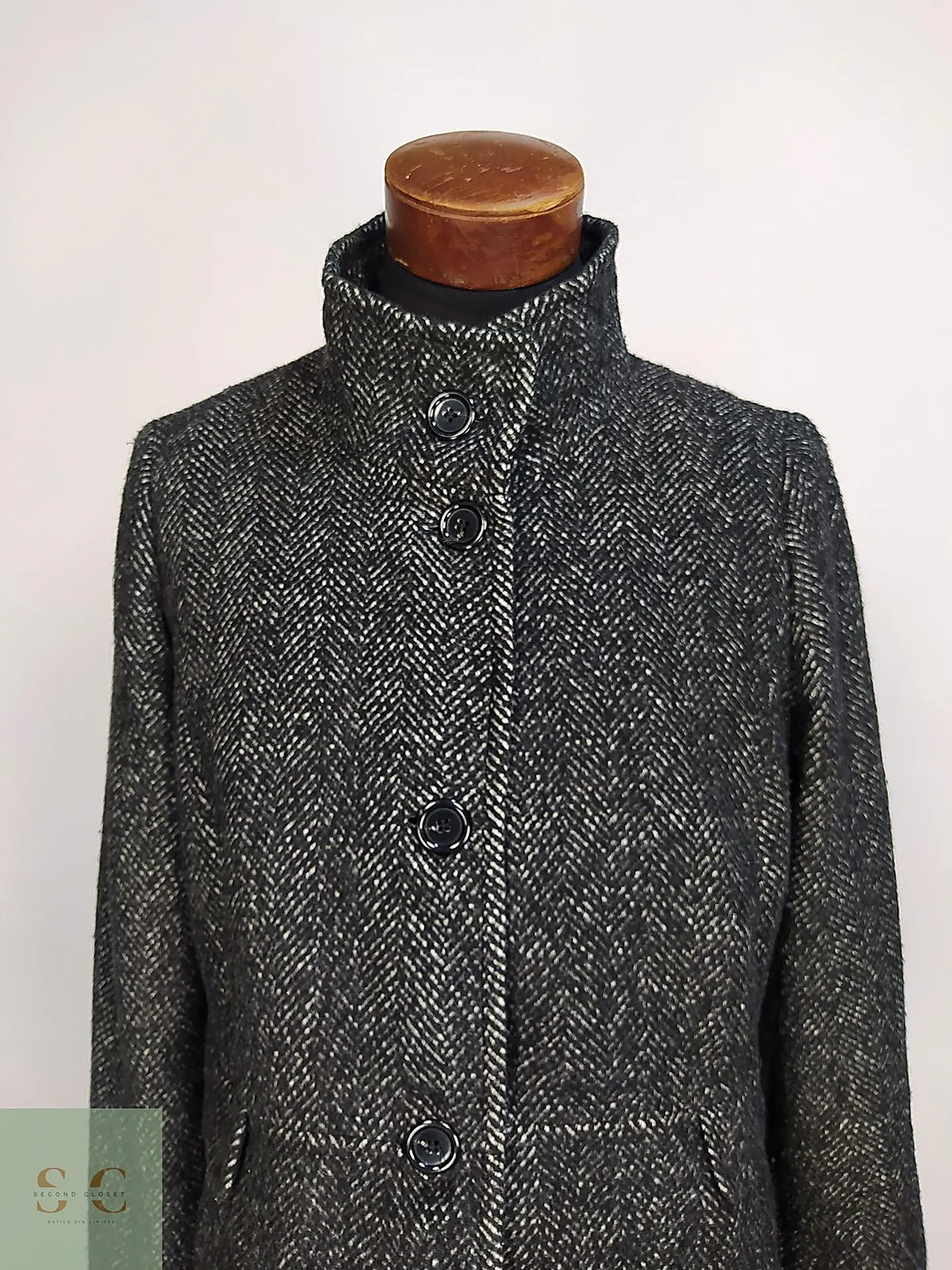 Abrigo Recto de Tejido Espiga con Cuello Chimenea Franco Callegari Talla L 5