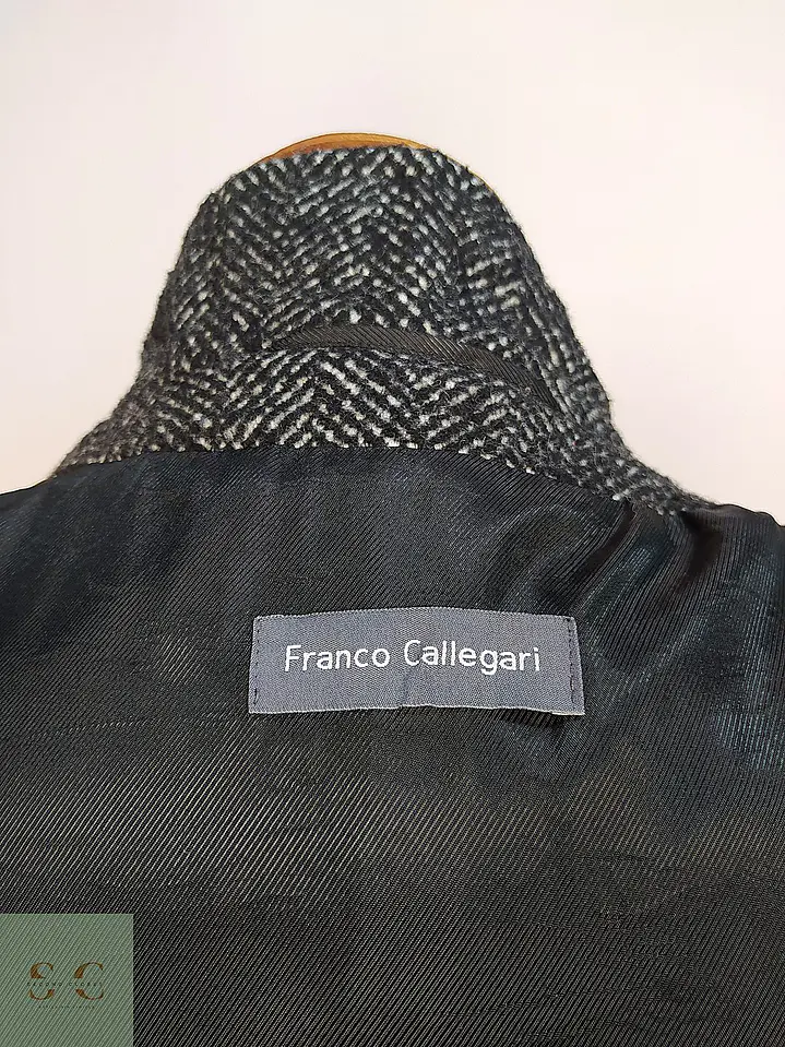 Abrigo Recto de Tejido Espiga con Cuello Chimenea Franco Callegari Talla L 12