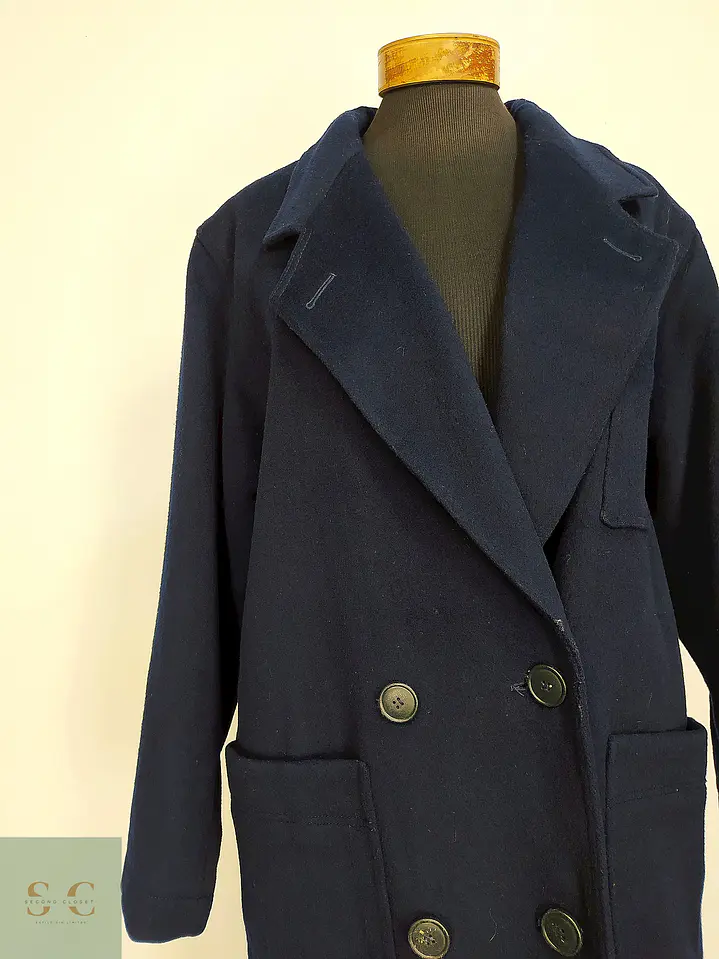 Abrigo Sobretodo de Lana Azul Marino Morton Bernard Talla L/XL 7