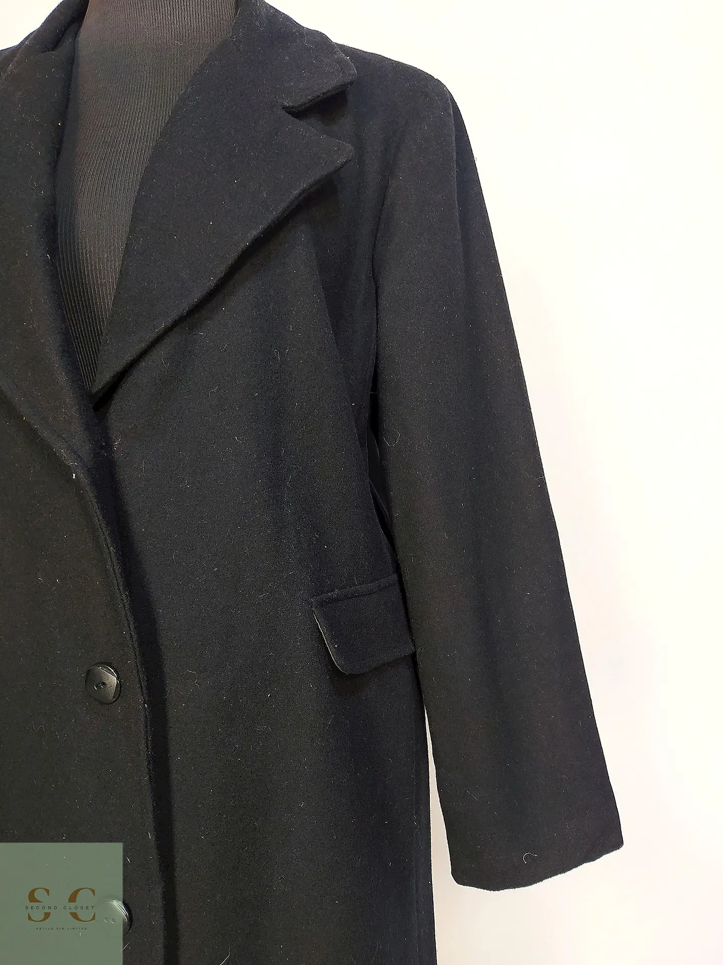 Abrigo Largo Sastre de Paño Negro Talla XL 10