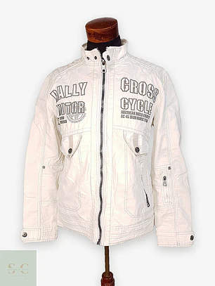 Chaqueta Biker de Denim Blanco Talla L