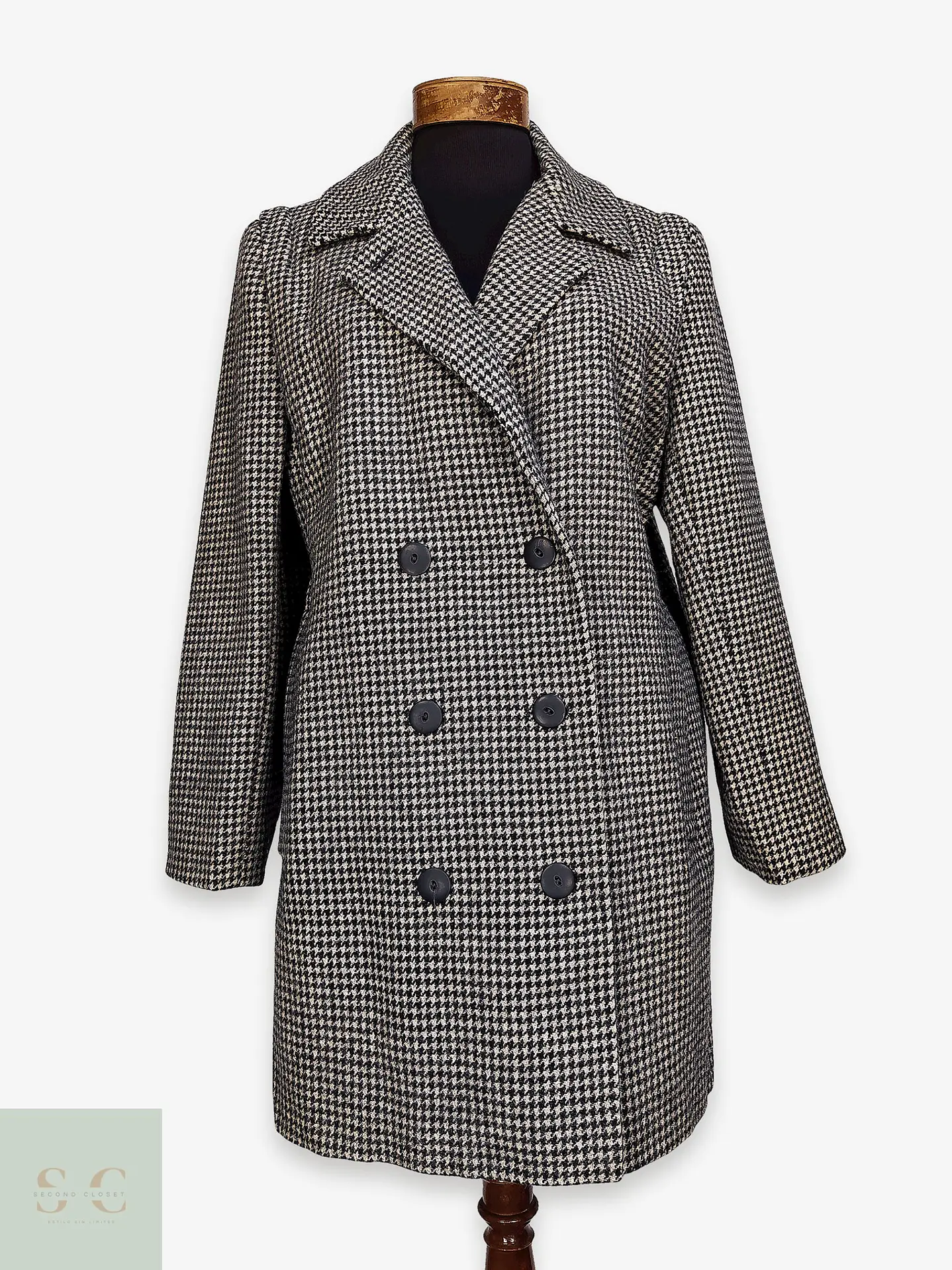 Abrigo Cruzado de Lana en Pata de Gallo Alorna Dillard's Talla L 1