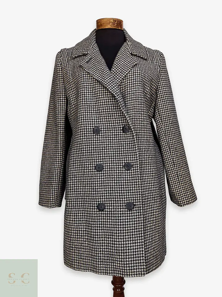 Abrigo Cruzado de Lana en Pata de Gallo Alorna Dillard's Talla L 1