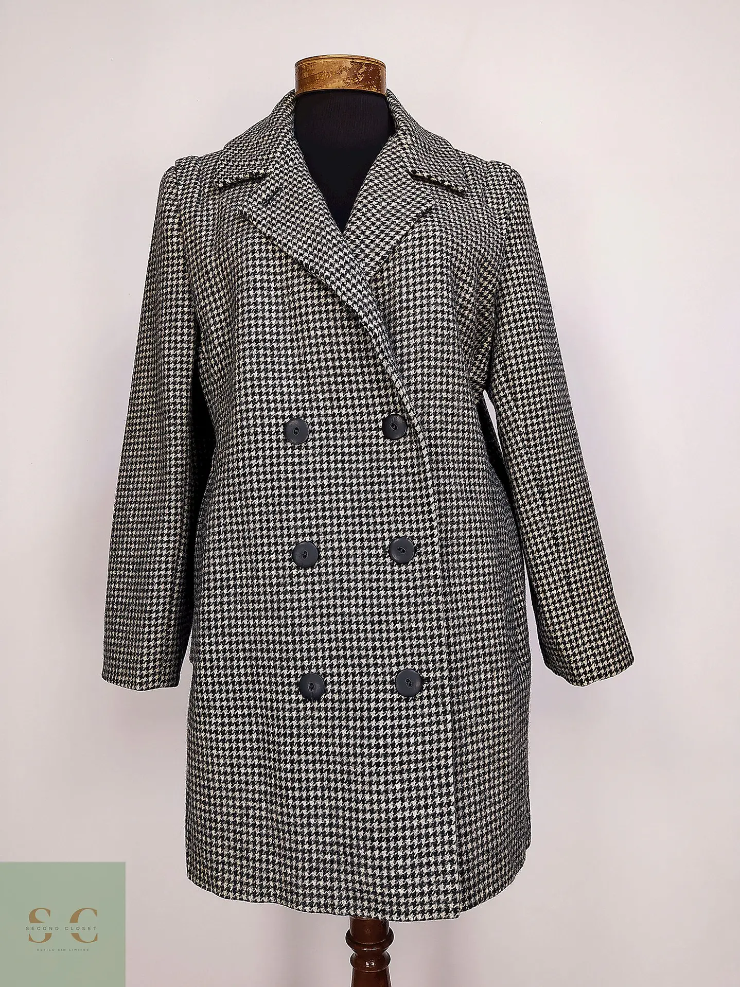 Abrigo Cruzado de Lana en Pata de Gallo Alorna Dillard's Talla L 2