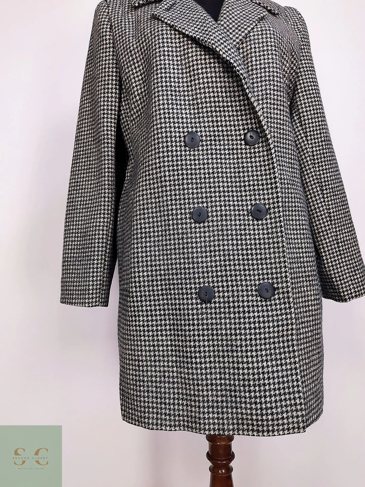 Abrigo Cruzado de Lana en Pata de Gallo Alorna Dillard's Talla L 3