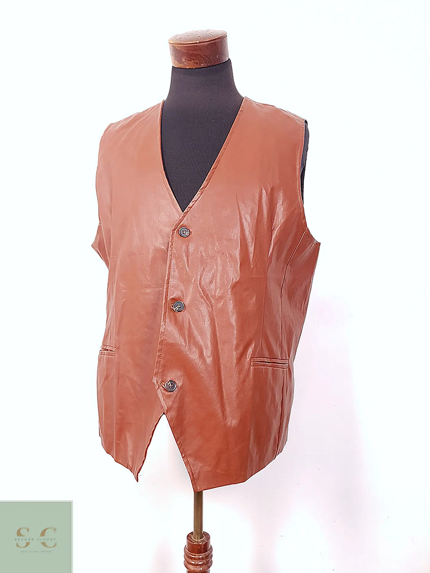 Chaleco Clásico de Ecocuero Camel Talla LXL 3