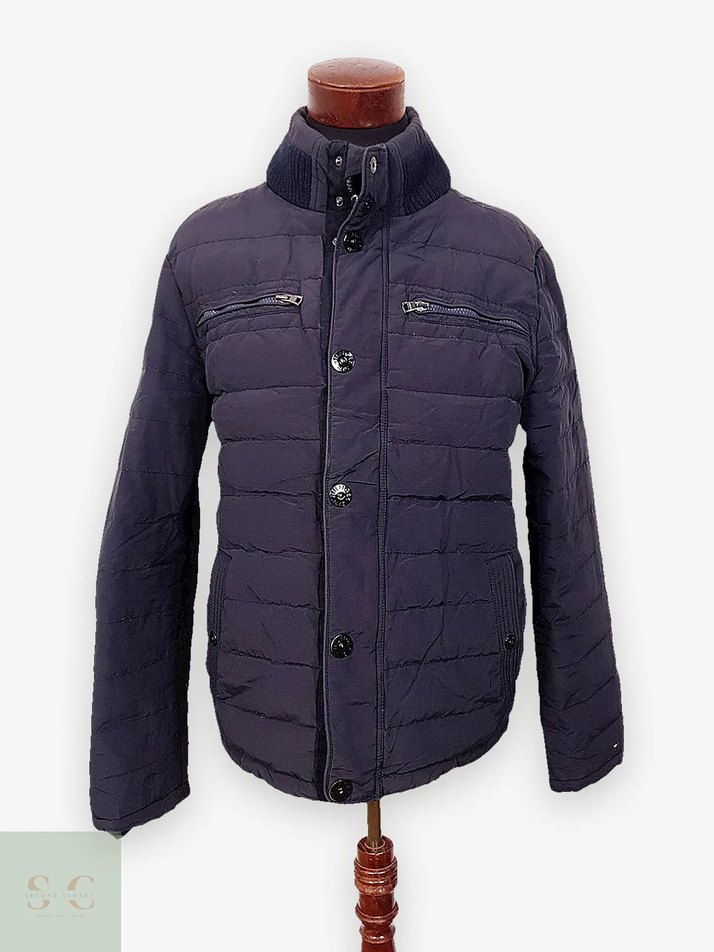 Chaqueta Acolchada Azul Marino con Cuello Tejido Tommy Hilfiger Talla L 1