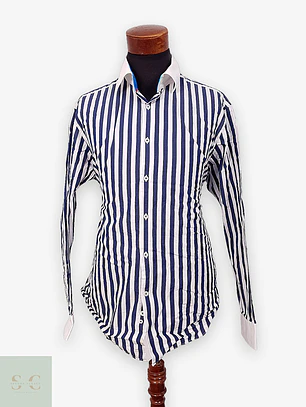 Camisa a Rayas Verticales con Cuello Contraste Hawes & Curtis Talla XXL