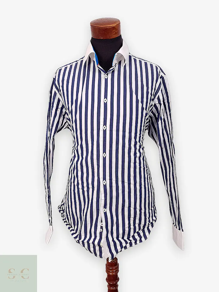 Camisa a Rayas Verticales con Cuello Contraste Hawes & Curtis Talla XXL 1