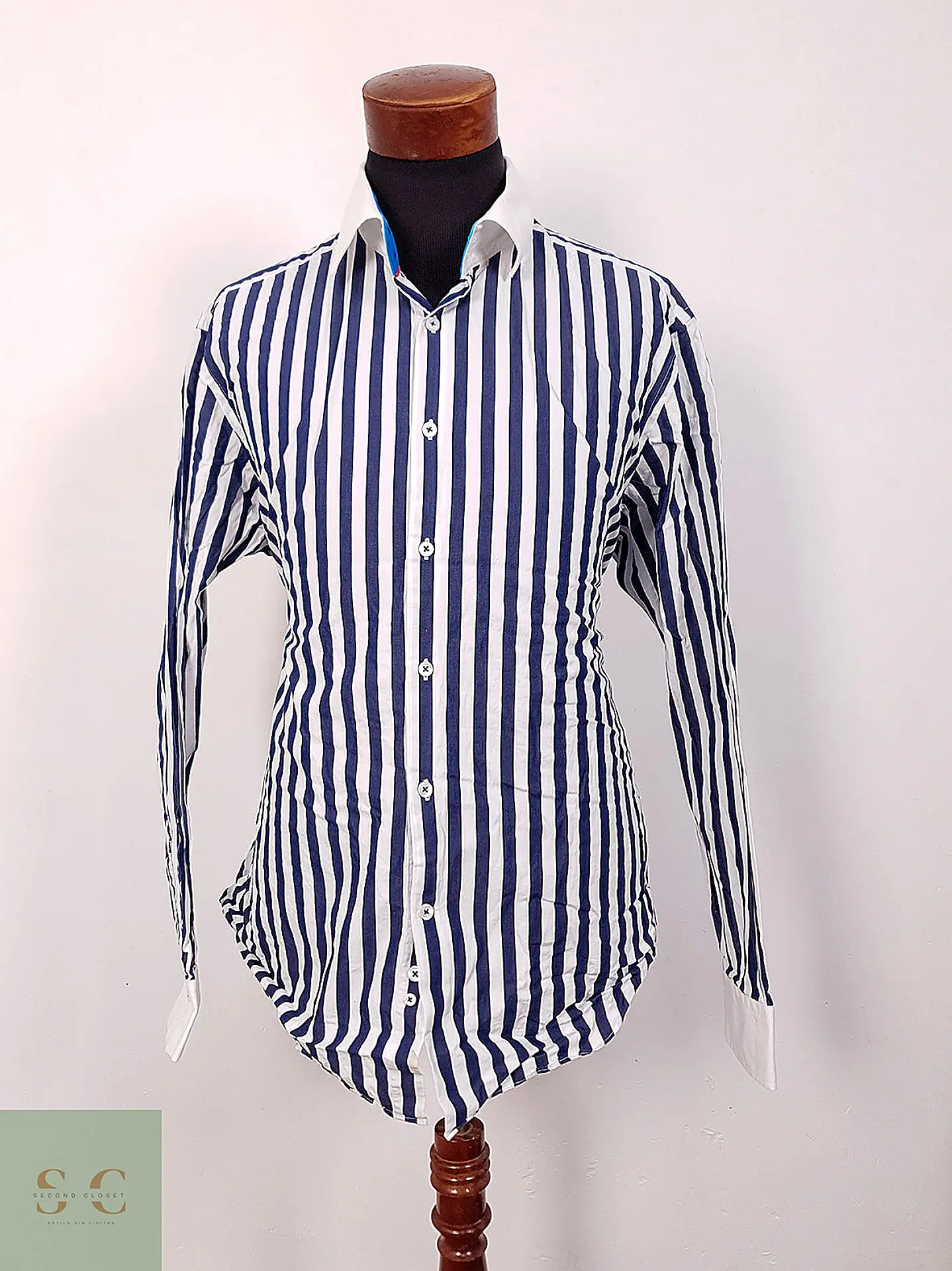 Camisa a Rayas Verticales con Cuello Contraste Hawes & Curtis Talla XXL 2