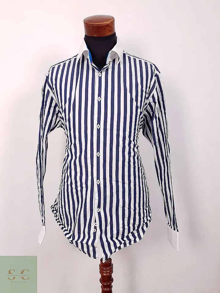 Camisa a Rayas Verticales con Cuello Contraste Hawes & Curtis Talla XXL 2