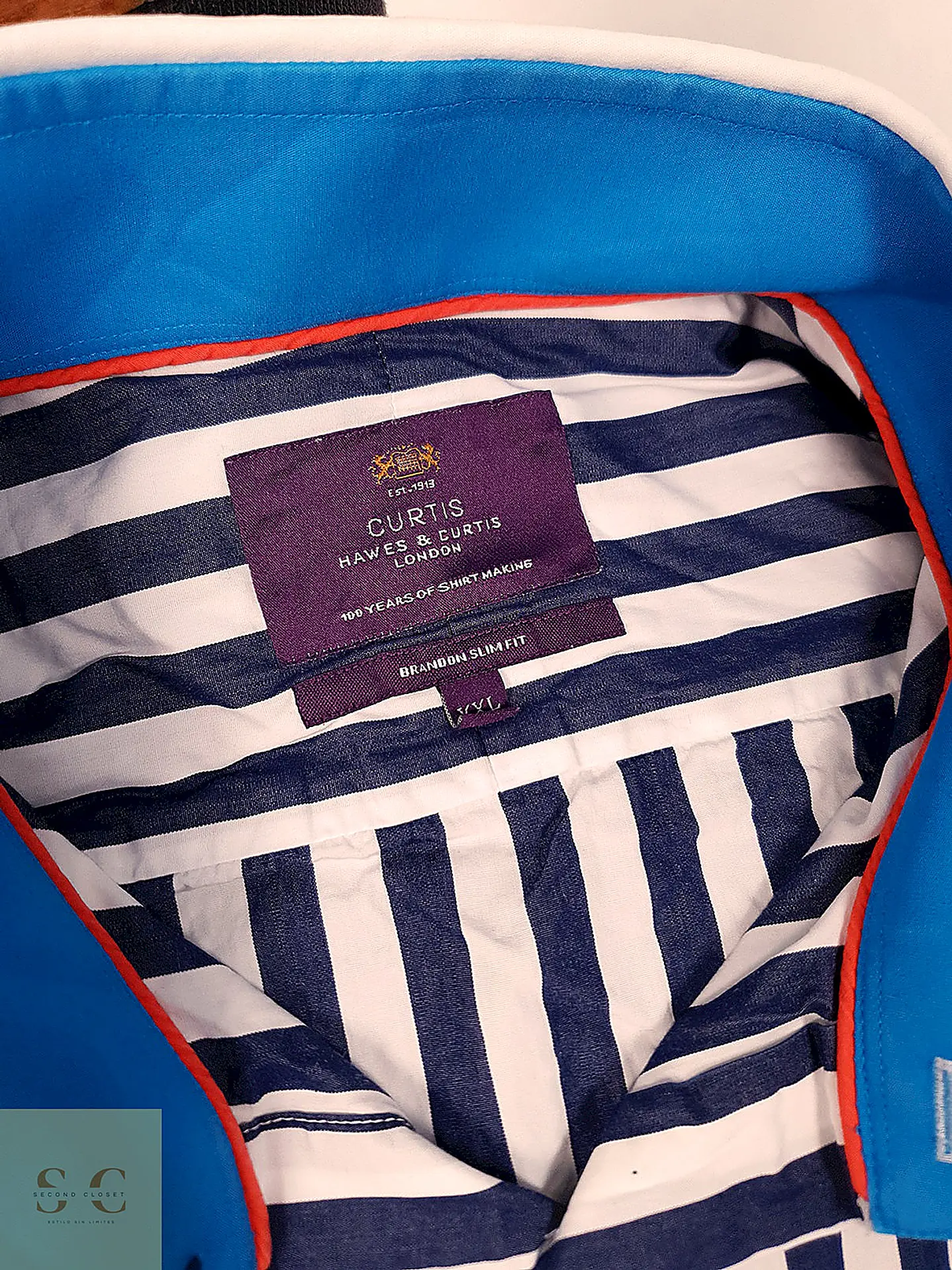 Camisa a Rayas Verticales con Cuello Contraste Hawes & Curtis Talla XXL 3