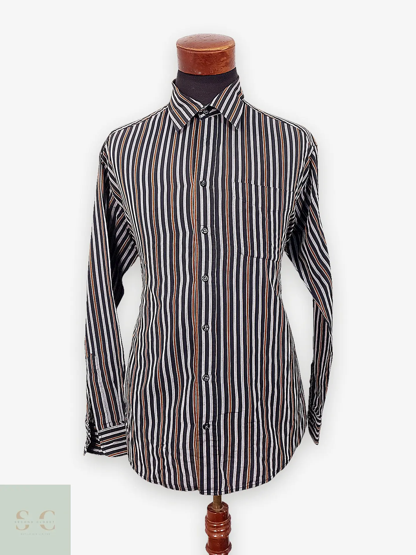 Camisa Clásica de Algodón a Rayas Multicolores La Mode Talla L 1