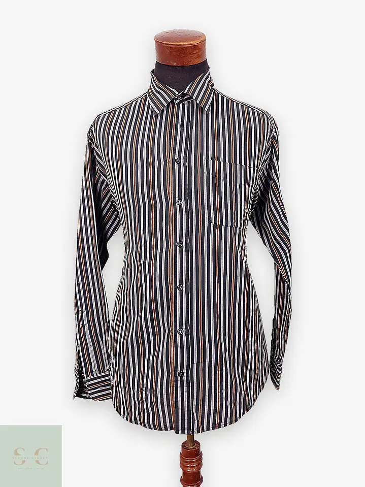 Camisa Clásica de Algodón a Rayas Multicolores La Mode Talla L 1