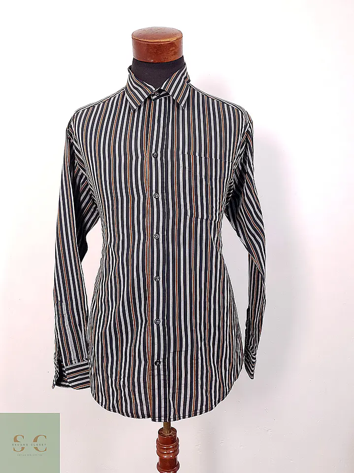 Camisa Clásica de Algodón a Rayas Multicolores La Mode Talla L 2