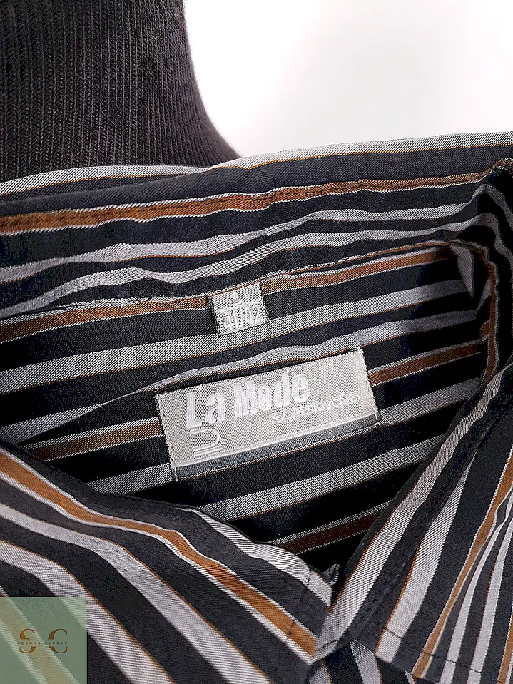 Camisa Clásica de Algodón a Rayas Multicolores La Mode Talla L 3