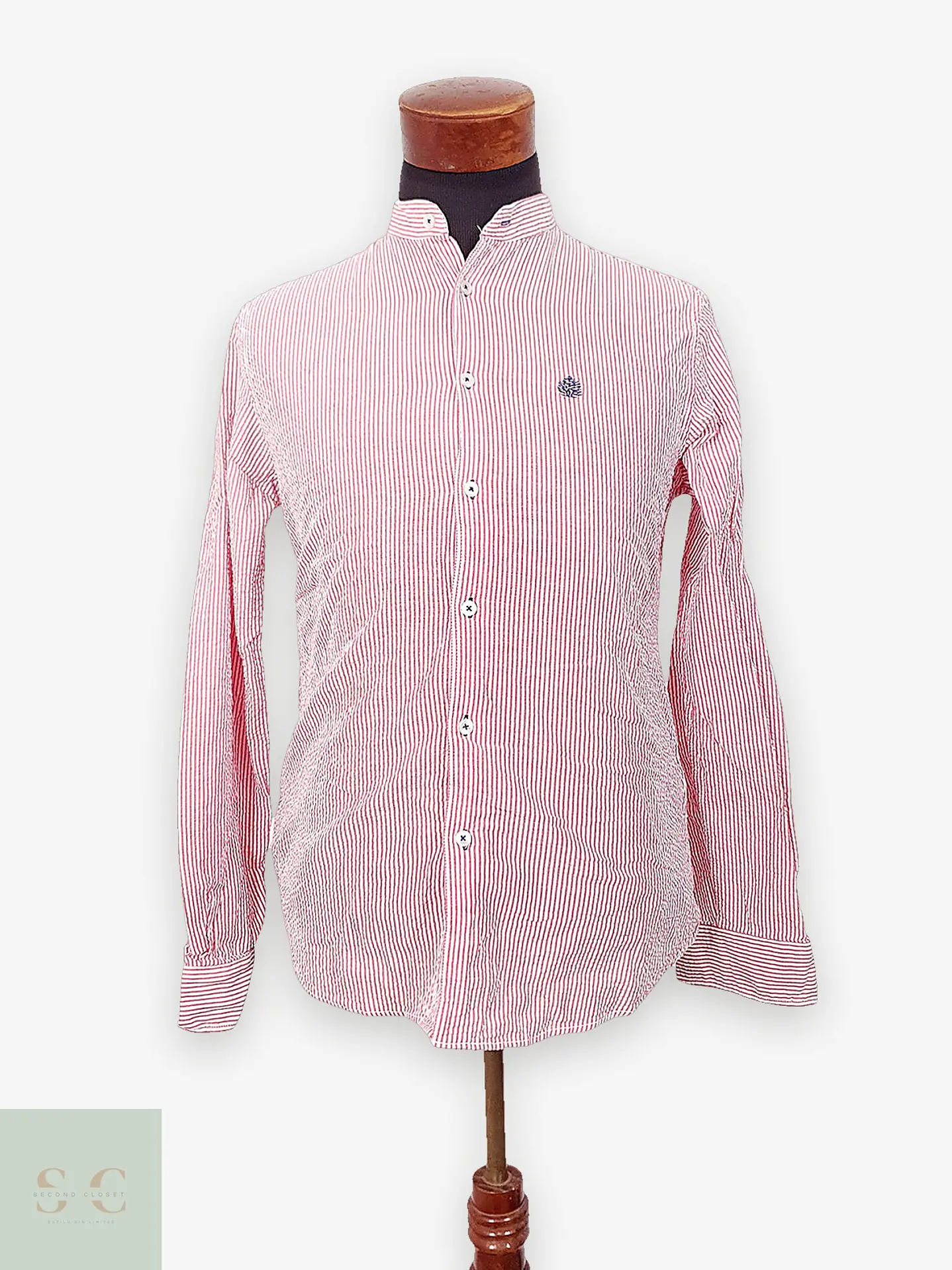 Camisa de Cuello Mao en Algodón Seersucker Springfield Talla M 1