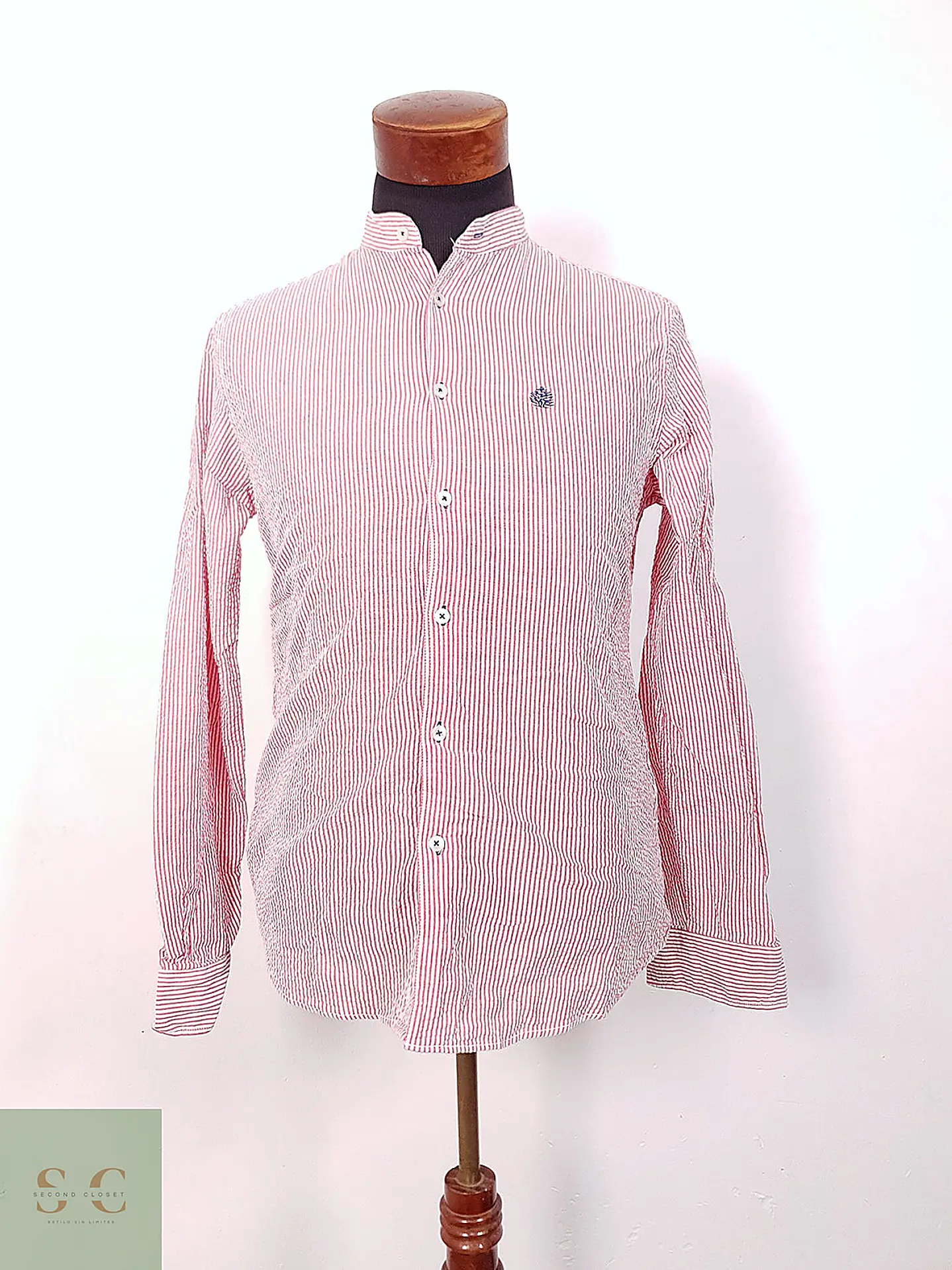 Camisa de Cuello Mao en Algodón Seersucker Springfield Talla M 2