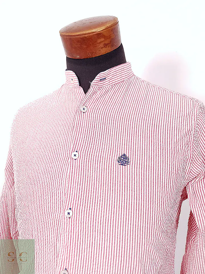 Camisa de Cuello Mao en Algodón Seersucker Springfield Talla M 4