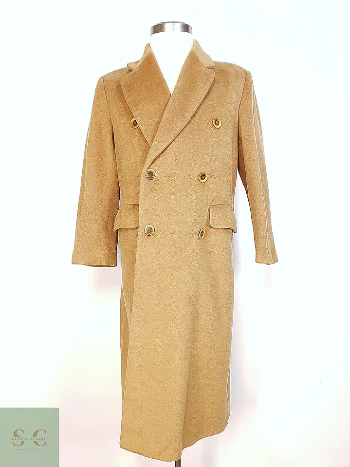 Abrigo Largo Cruzado Camel Italiano 100% Lana Virgen Talla M 2