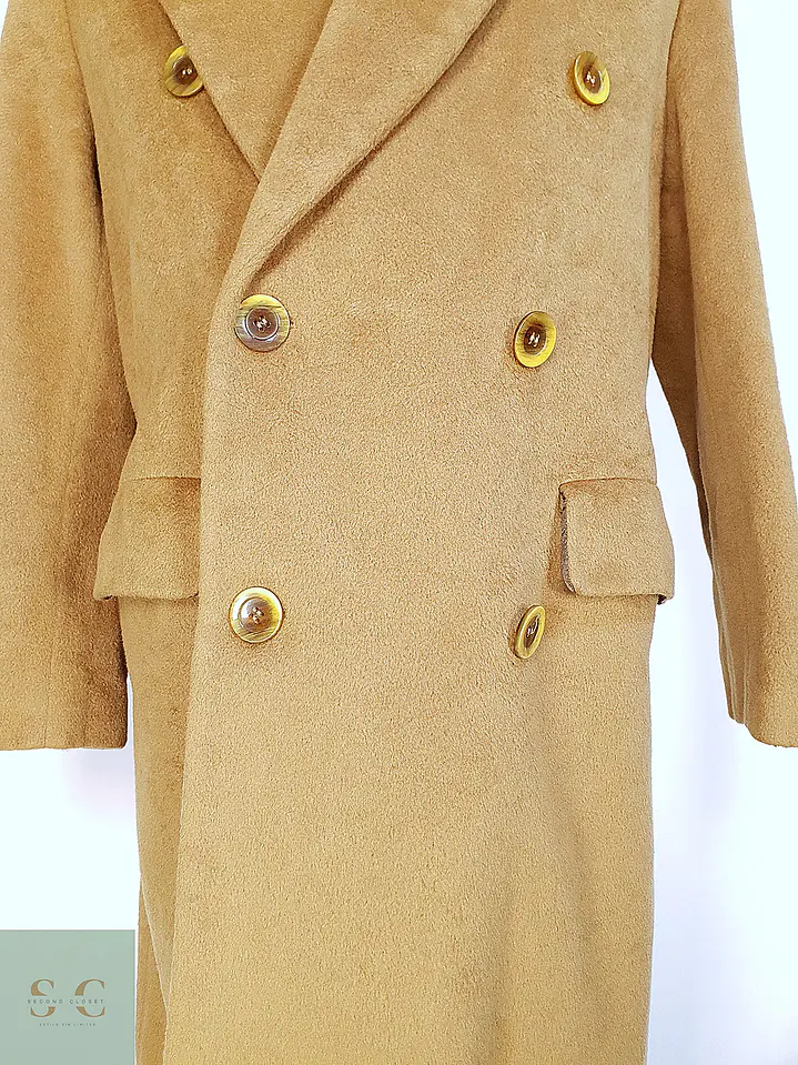 Abrigo Largo Cruzado Camel Italiano 100% Lana Virgen Talla M 3
