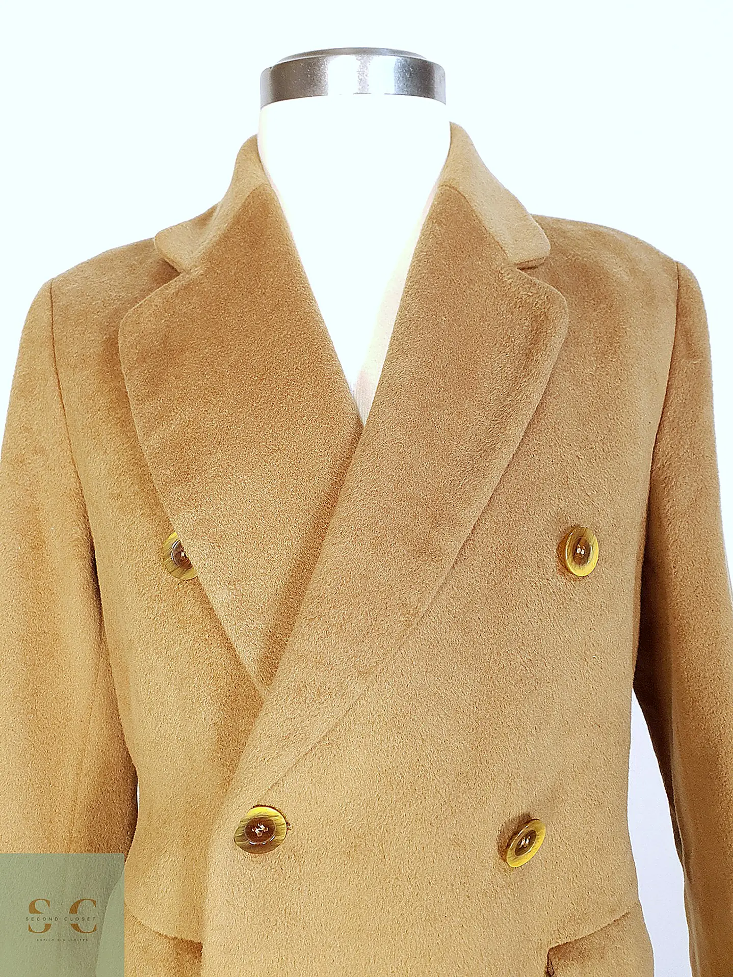 Abrigo Largo Cruzado Camel Italiano 100% Lana Virgen Talla M 4