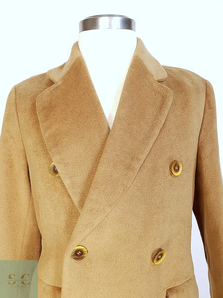 Abrigo Largo Cruzado Camel Italiano 100% Lana Virgen Talla M 4