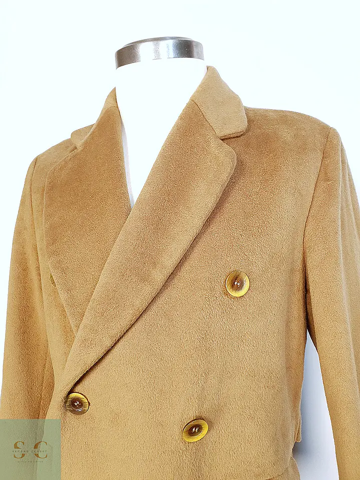 Abrigo Largo Cruzado Camel Italiano 100% Lana Virgen Talla M 5