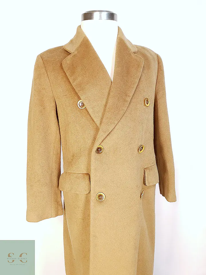 Abrigo Largo Cruzado Camel Italiano 100% Lana Virgen Talla M 7