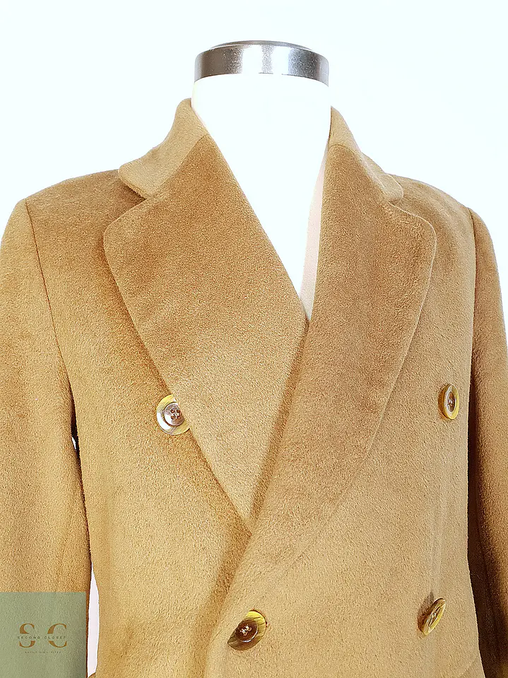 Abrigo Largo Cruzado Camel Italiano 100% Lana Virgen Talla M 8