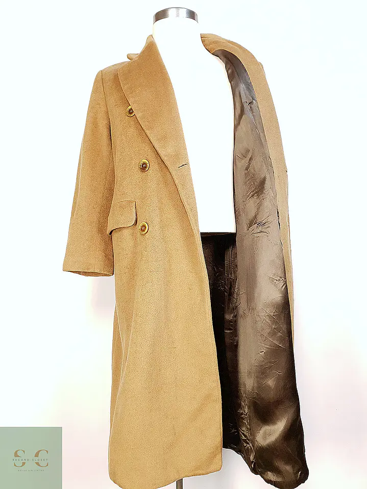 Abrigo Largo Cruzado Camel Italiano 100% Lana Virgen Talla M 9