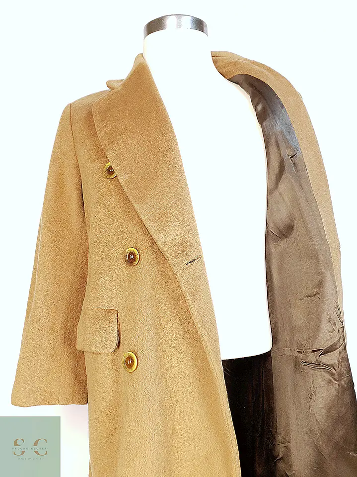 Abrigo Largo Cruzado Camel Italiano 100% Lana Virgen Talla M 10