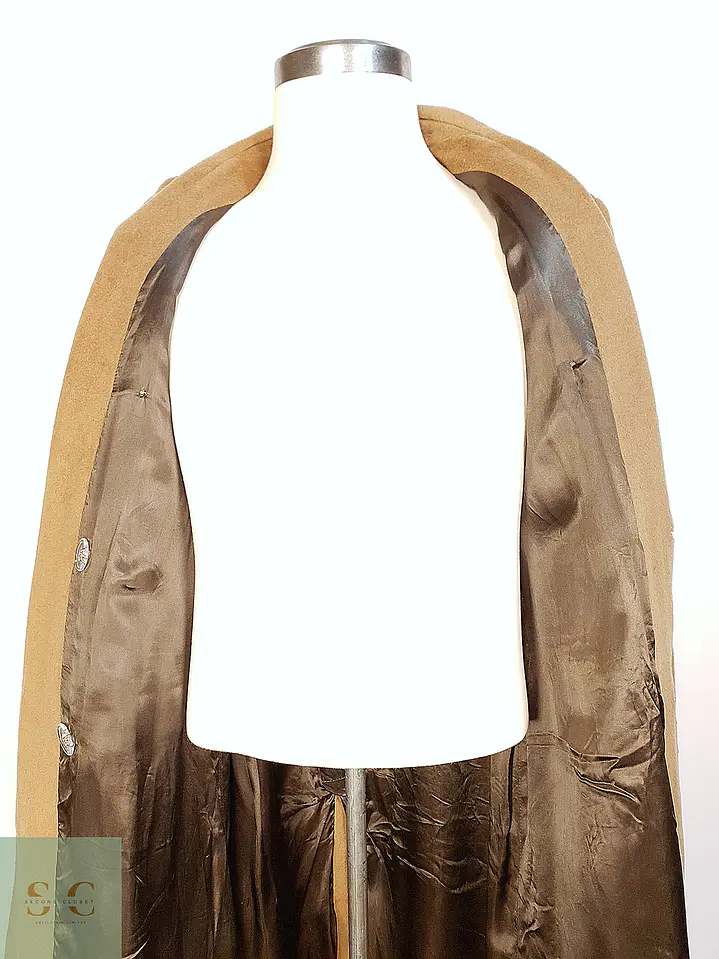 Abrigo Largo Cruzado Camel Italiano 100% Lana Virgen Talla M 11