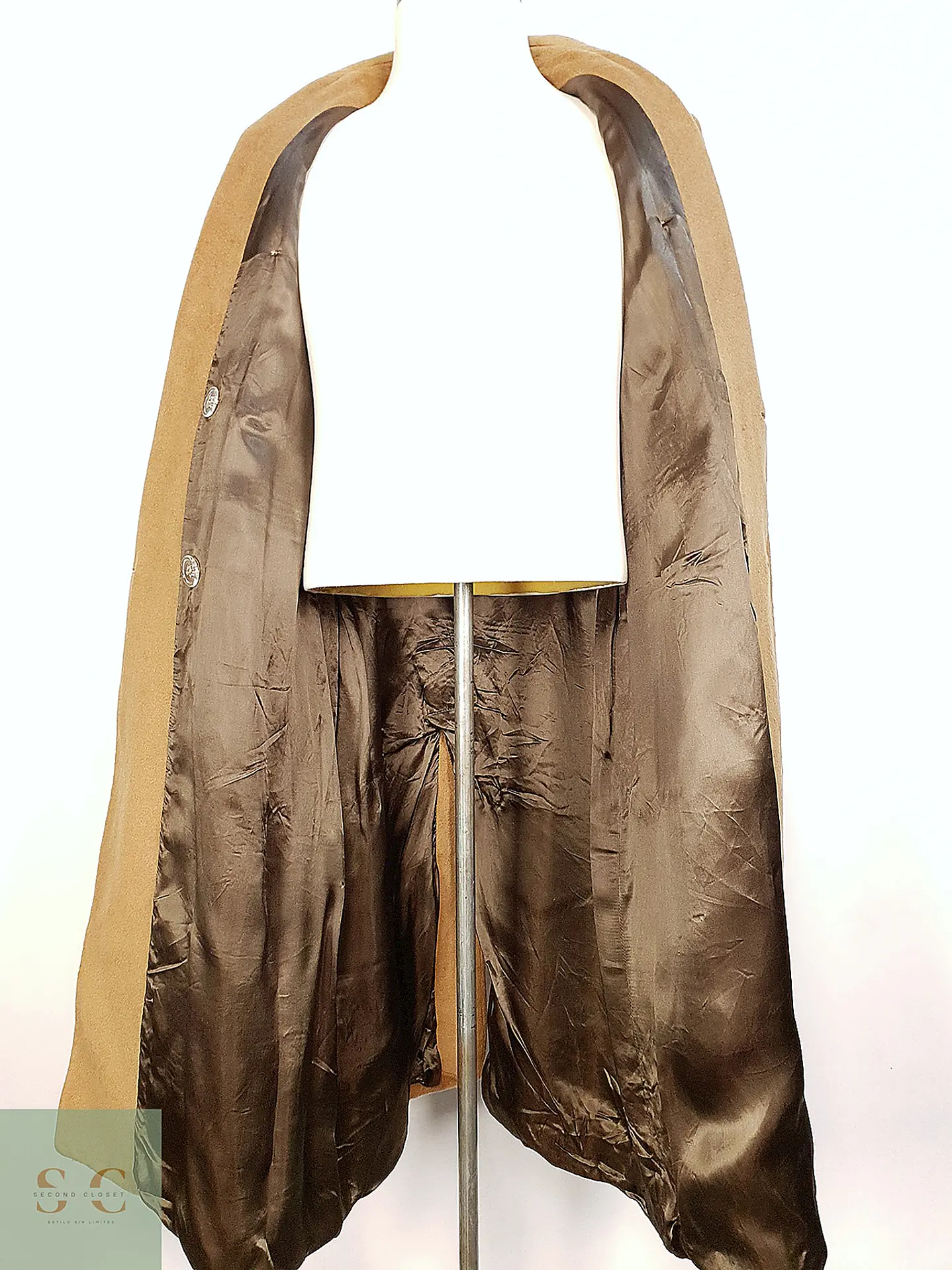Abrigo Largo Cruzado Camel Italiano 100% Lana Virgen Talla M 12
