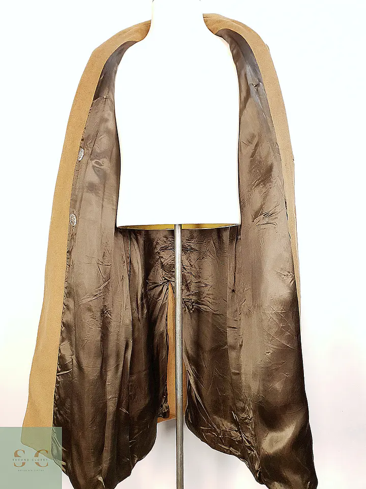 Abrigo Largo Cruzado Camel Italiano 100% Lana Virgen Talla M 12
