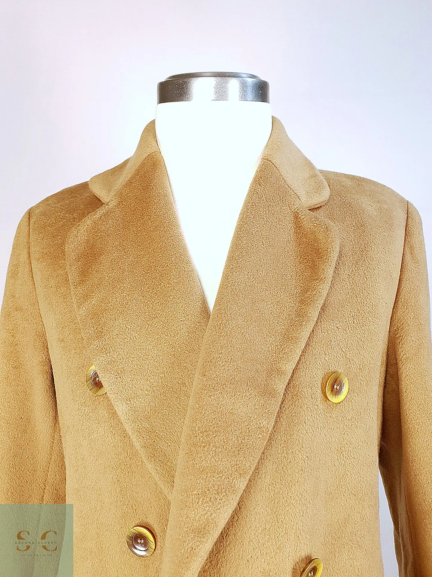 Abrigo Largo Cruzado Camel Italiano 100% Lana Virgen Talla M 13