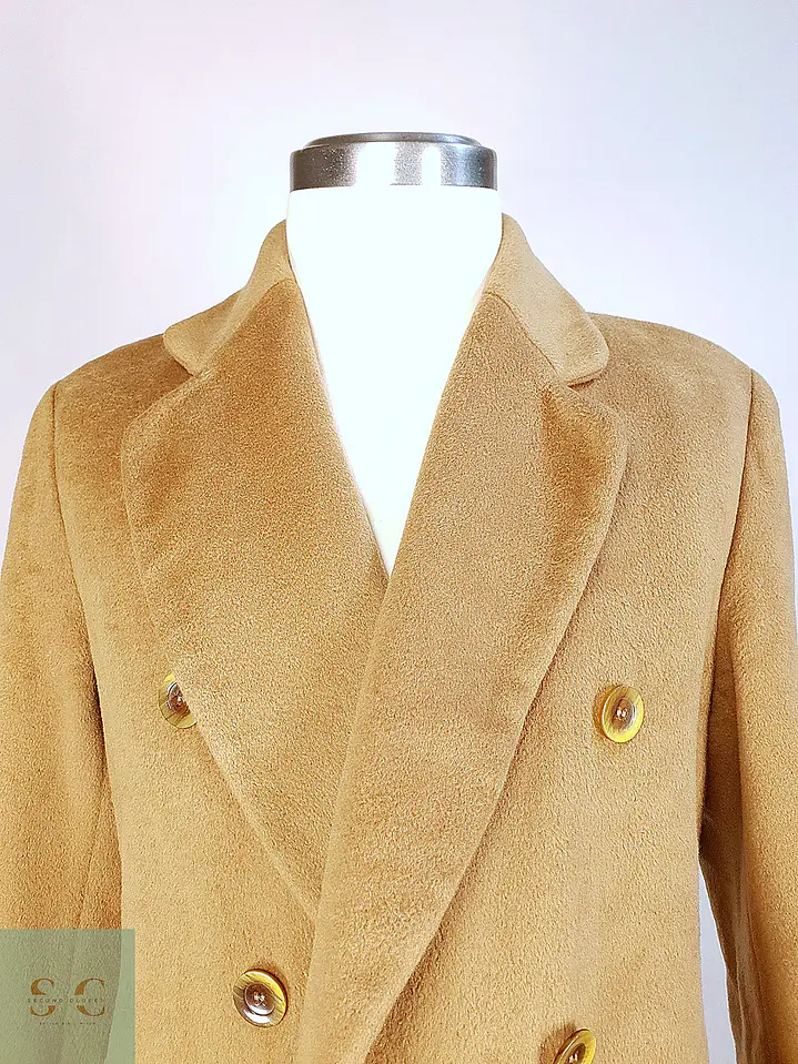 Abrigo Largo Cruzado Camel Italiano 100% Lana Virgen Talla M 13