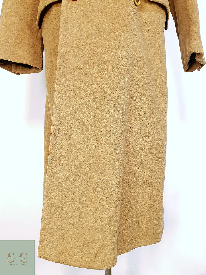 Abrigo Largo Cruzado Camel Italiano 100% Lana Virgen Talla M 14