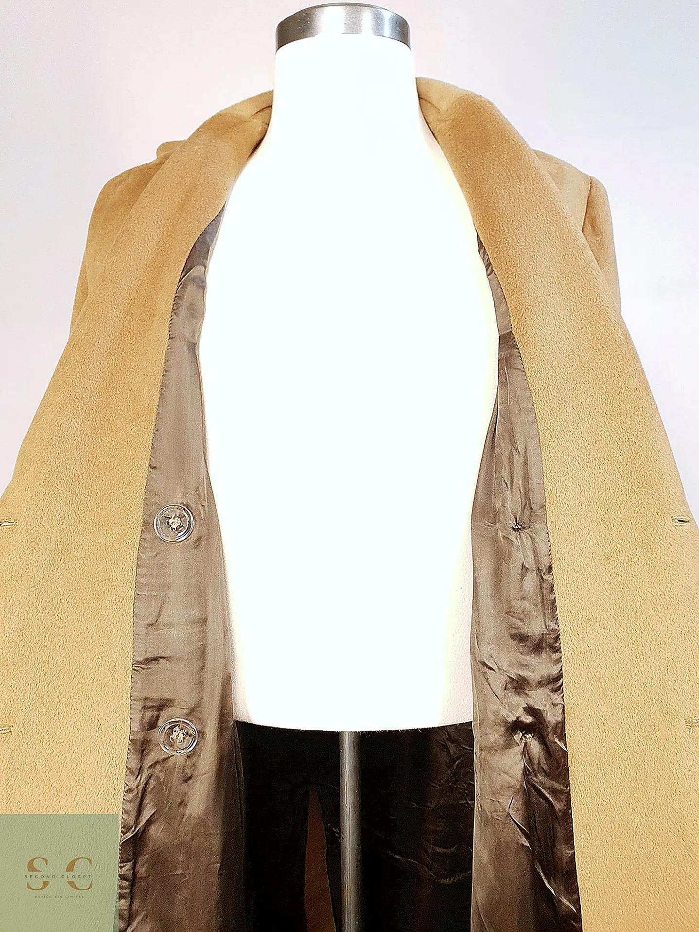 Abrigo Largo Cruzado Camel Italiano 100% Lana Virgen Talla M 16