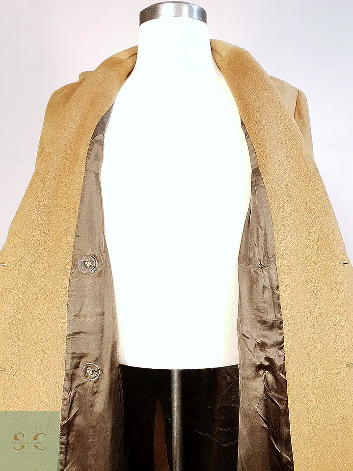 Abrigo Largo Cruzado Camel Italiano 100% Lana Virgen Talla M 16