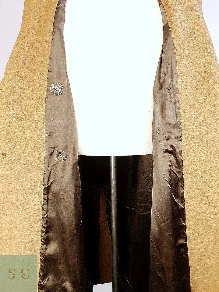 Abrigo Largo Cruzado Camel Italiano 100% Lana Virgen Talla M 17