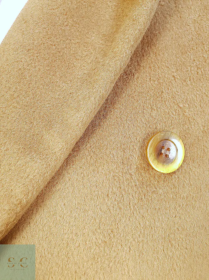 Abrigo Largo Cruzado Camel Italiano 100% Lana Virgen Talla M 18