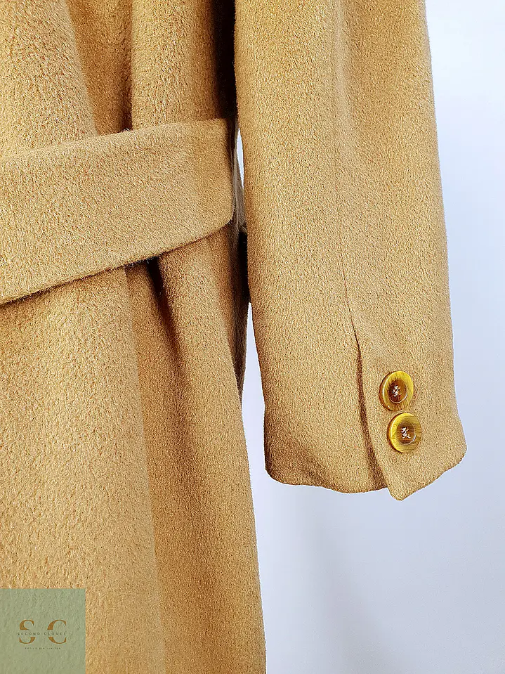 Abrigo Largo Cruzado Camel Italiano 100% Lana Virgen Talla M 19