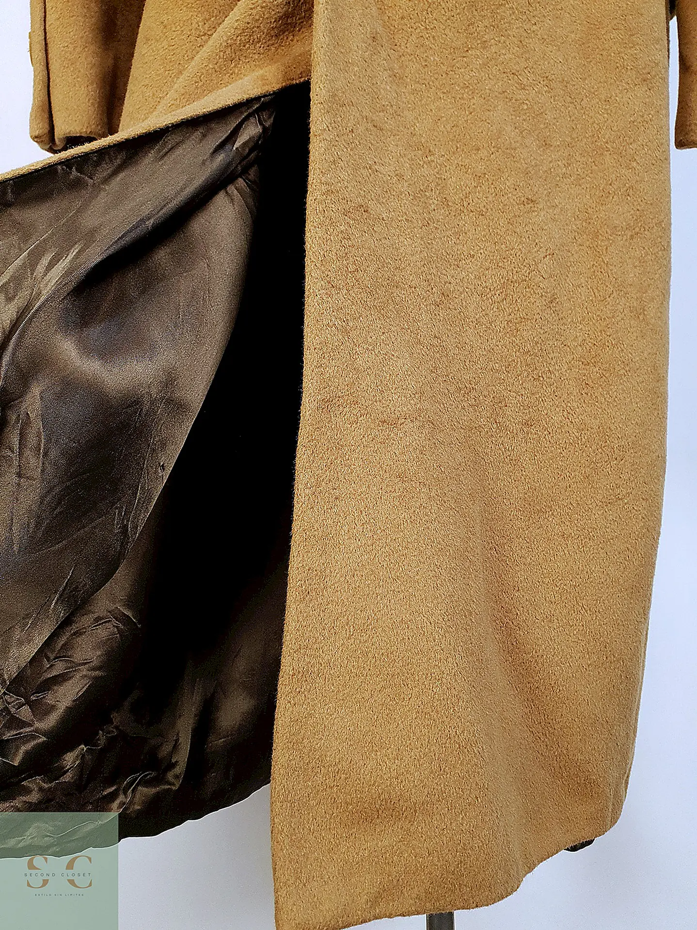 Abrigo Largo Cruzado Camel Italiano 100% Lana Virgen Talla M 20