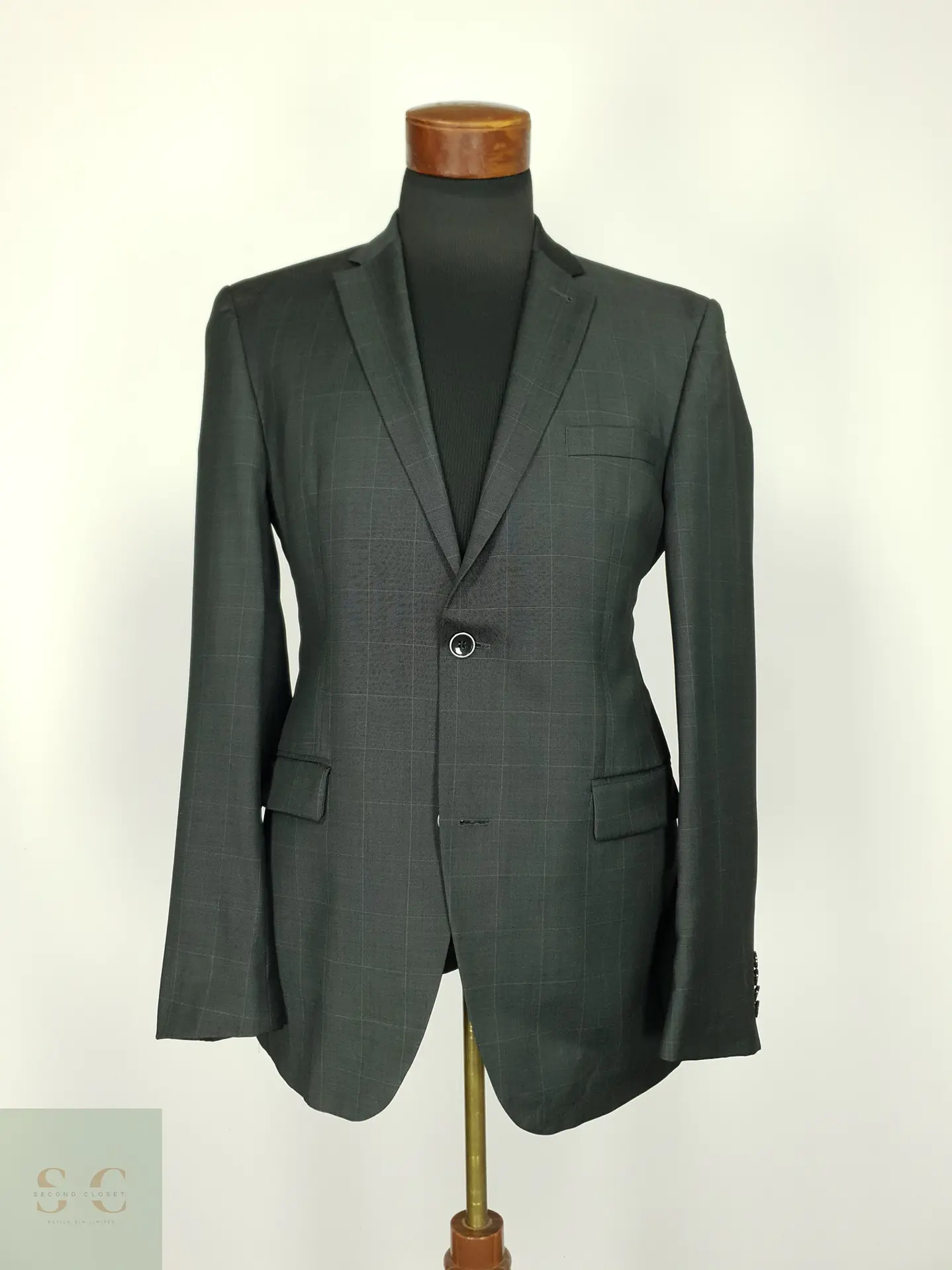 Blazer Estructurado de Lana Virgen con Cuadros Roy Robson Talla M 2