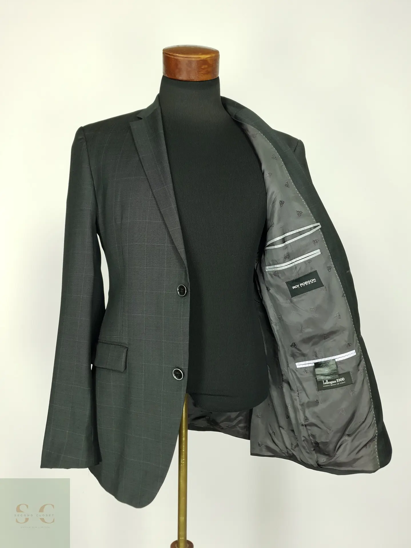 Blazer Estructurado de Lana Virgen con Cuadros Roy Robson Talla M 8
